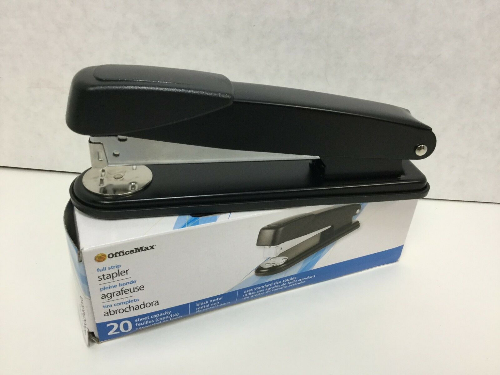 Officemax Full Strip Stapler, Standard Stapler, 20 Sheet Capacity, Black Metal
