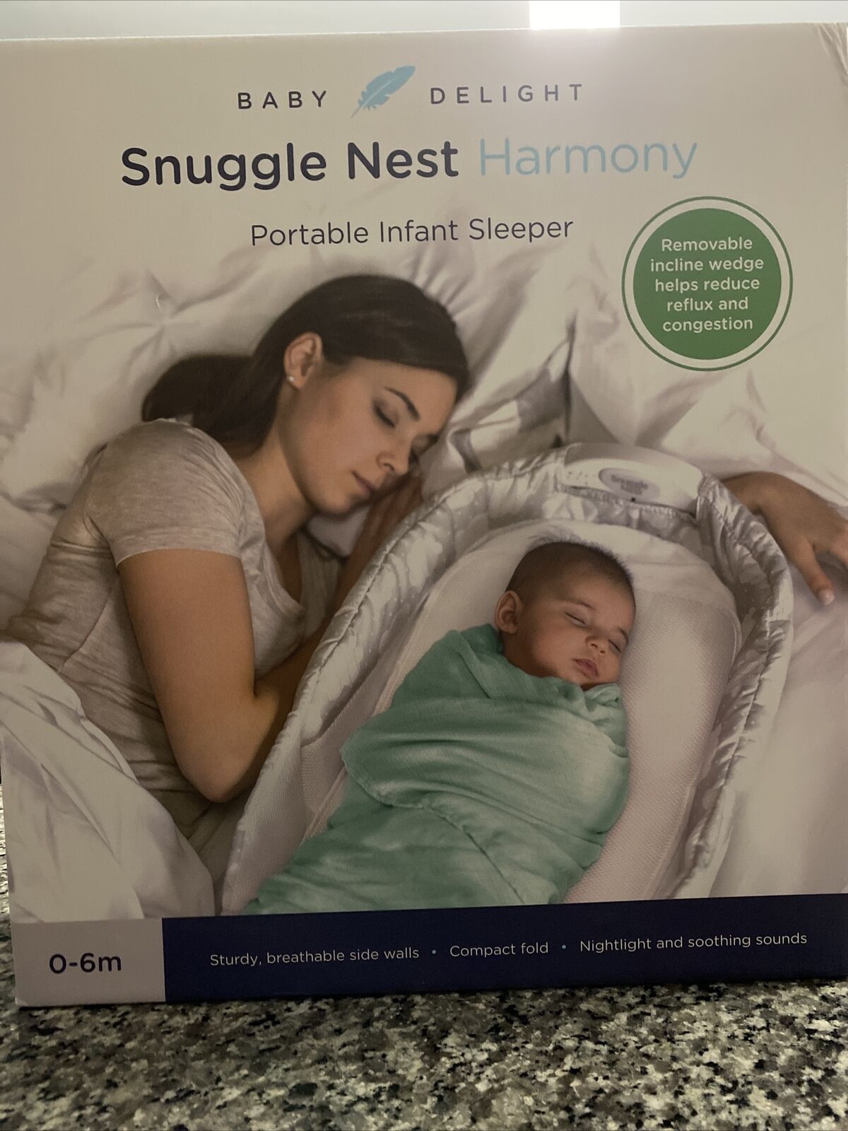 Baby Delight Snuggle Nest Harmony Portable Infant Sleeper Grey Elephant New