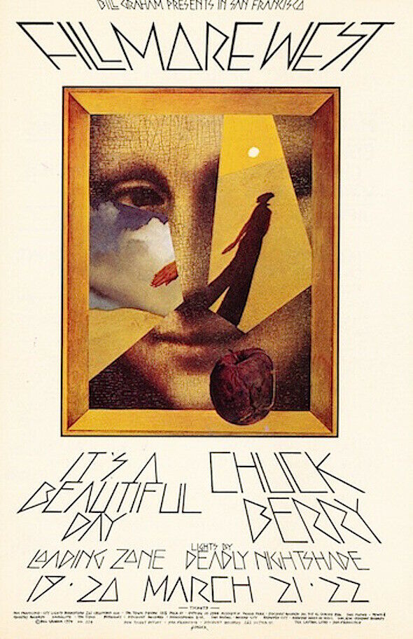Mint Chuck Berry Mona Lisa 1970 Bg 224 Show Back Fillmore Handbill