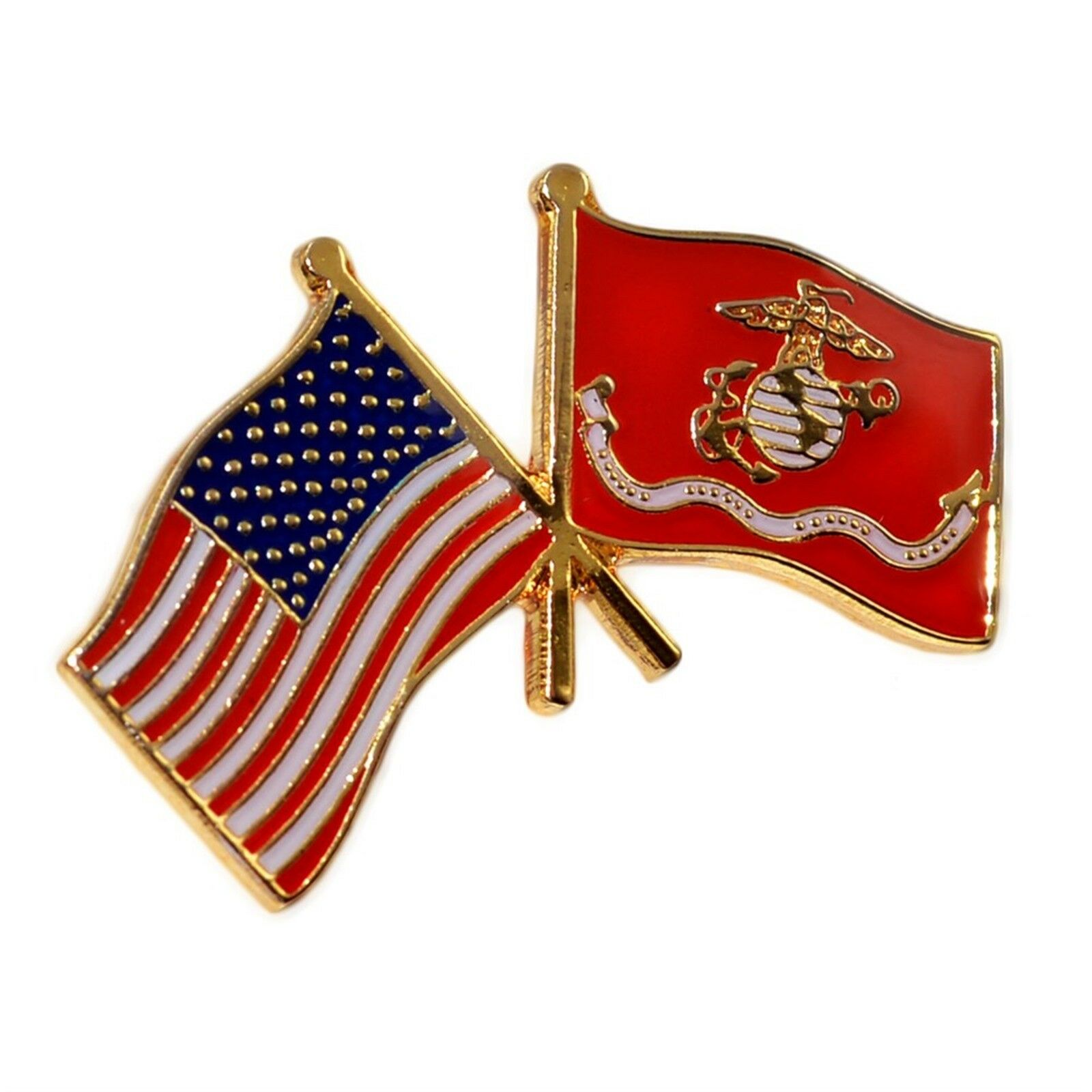 Marine Corps American Crossed Flags Lapel Pin Military Veteran Usmc Us Flag