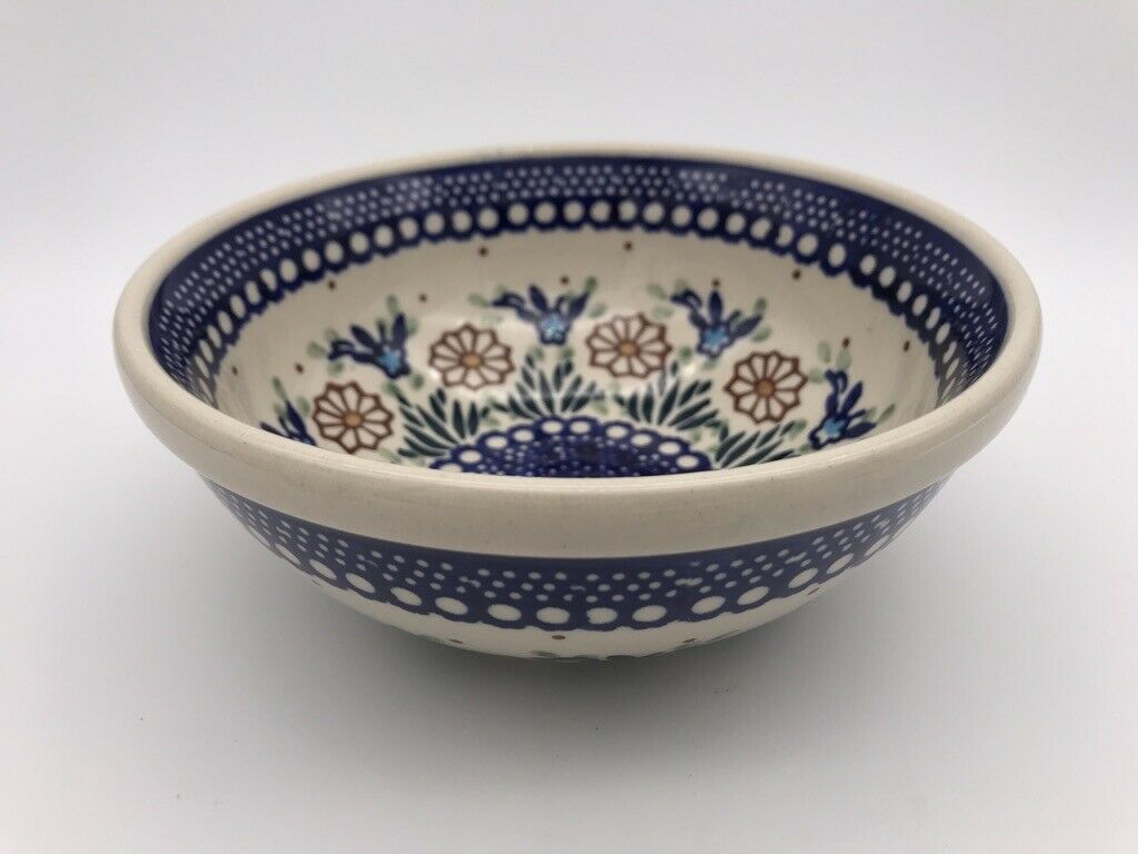 Made In Poland Boleslawiec Pottery 6-3/4" Serving Bowl Mixing Blue Flower Daisy