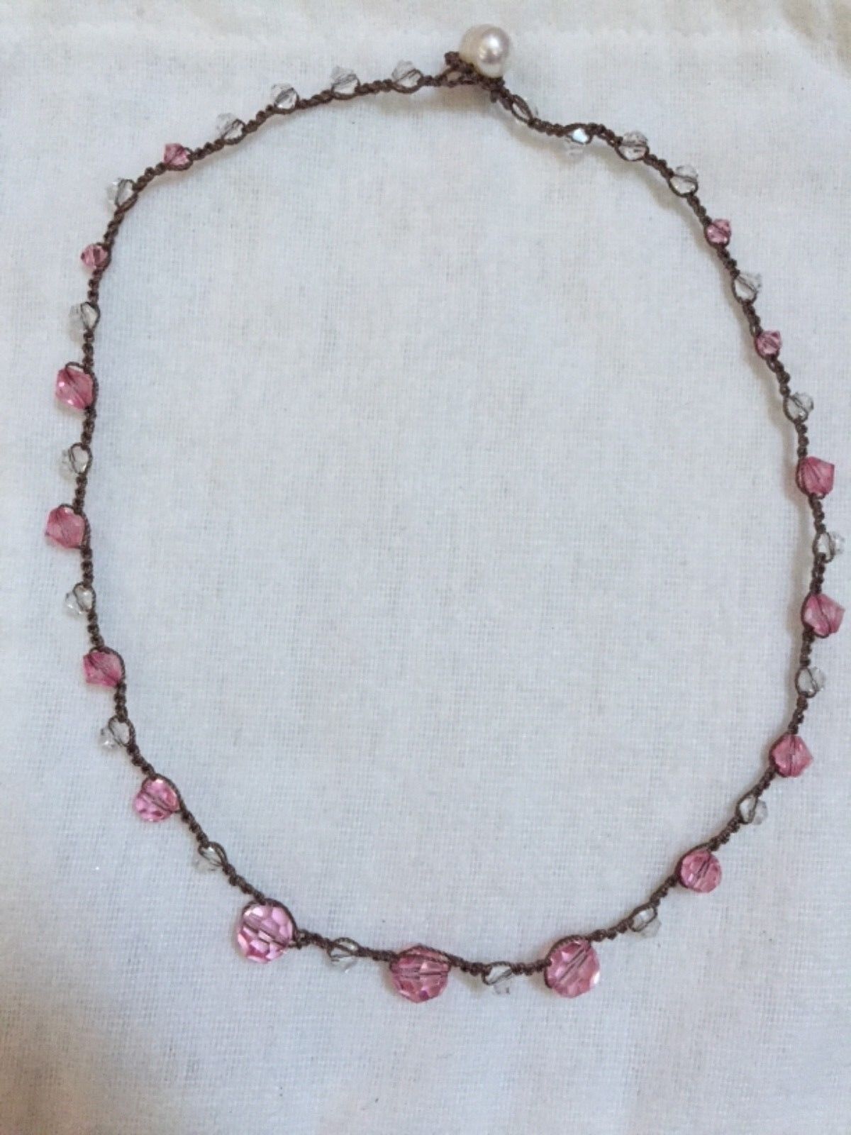Handcrafted Crochet Pink Beaded Necklace
