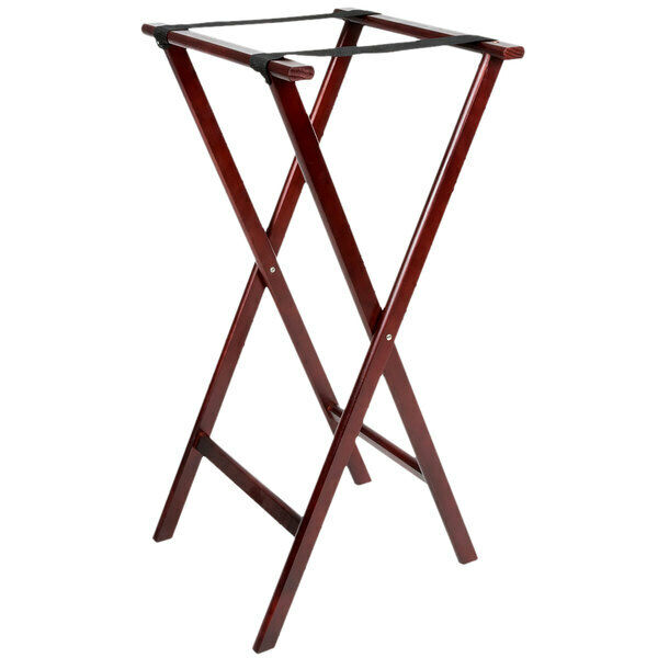 Restaurant Waitress Food Serving Folding Wood Tray Stand In Mahogany - 38"h