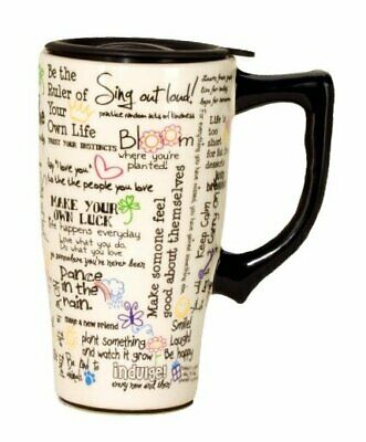 Travel Mug, 5.2 X 3.5 X 6.4 Inches, White Positive Affirmations