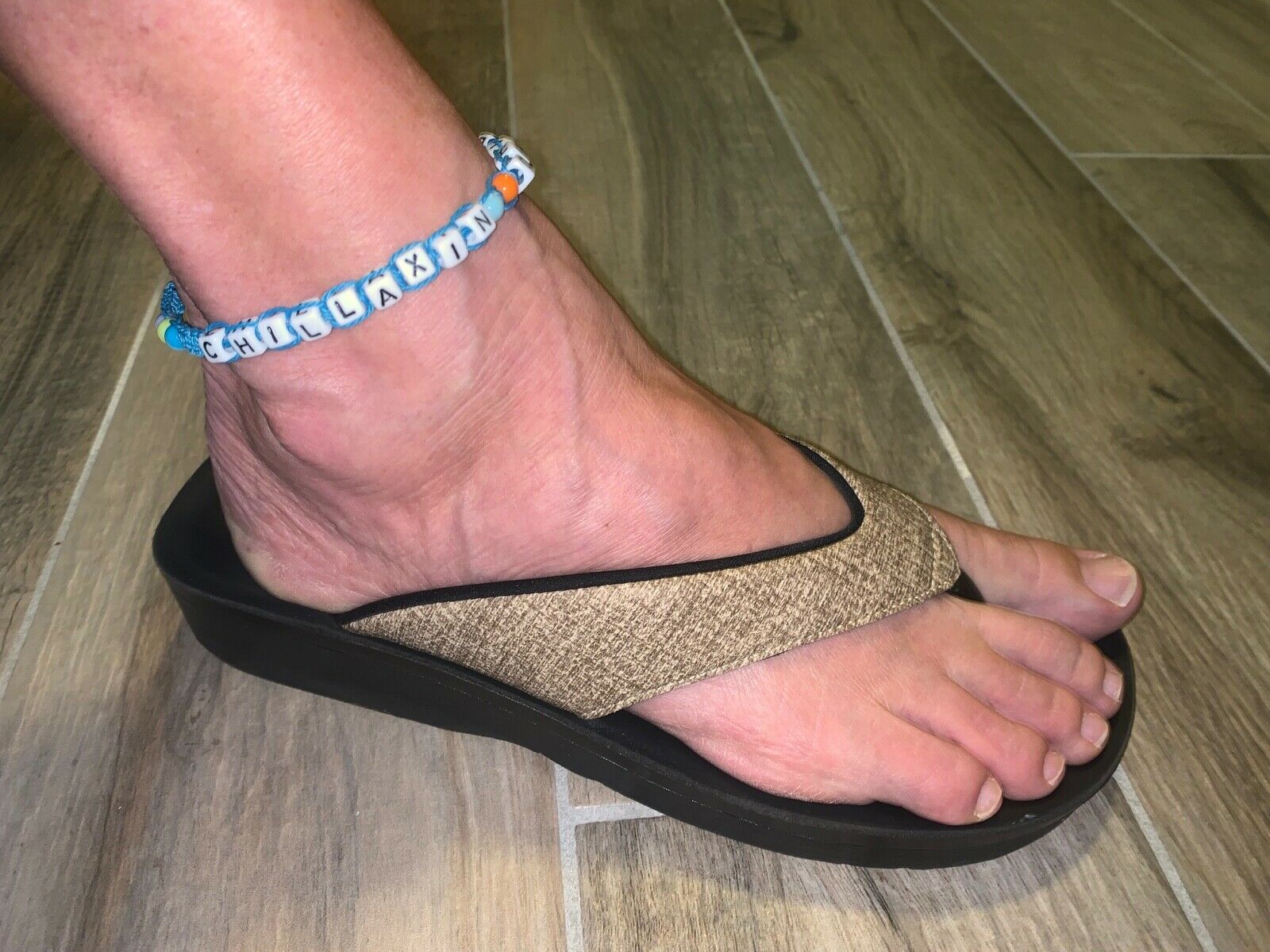 Handmade Macrame Word Anklet Blue Cord Color Chillaxin 10"