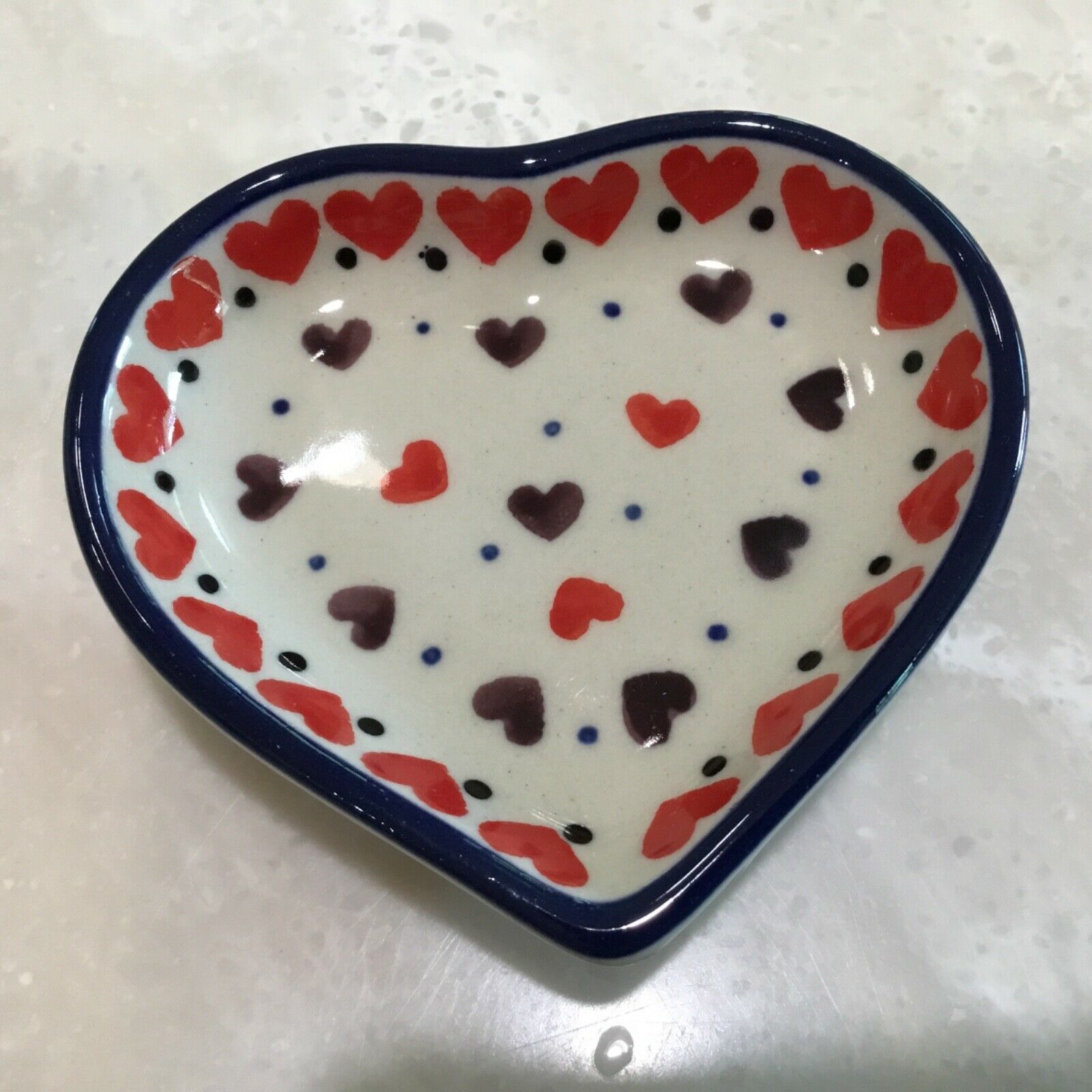 Polish Pottery Heart Shaped Small Dish -love Struck New