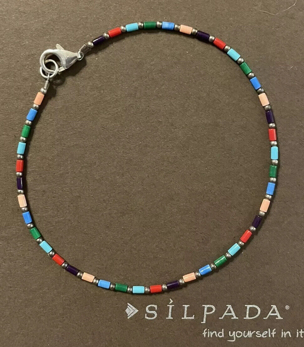 Silpada A1076 Rare Multicolored Sterling Silver Beaded Ankle Bracelet